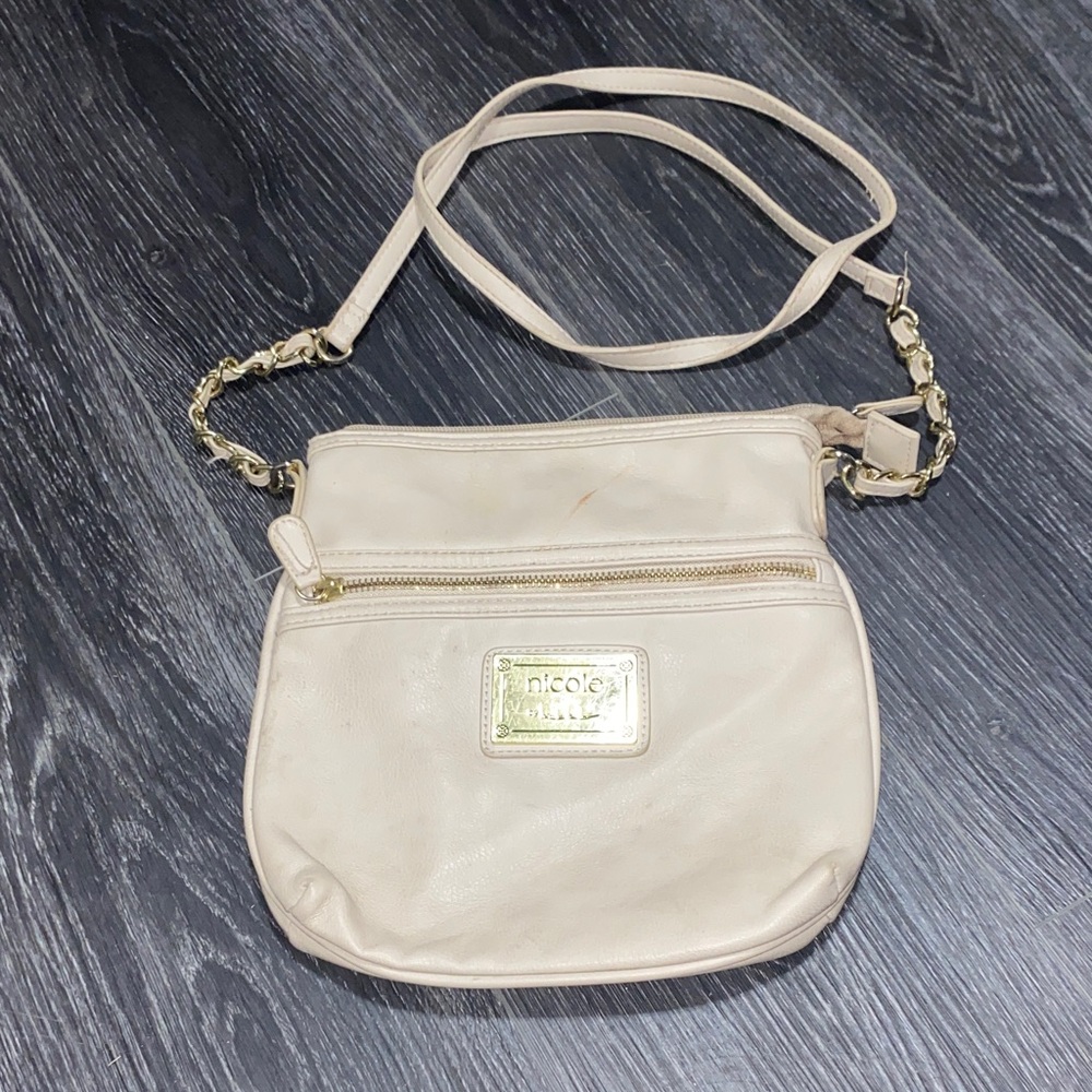 Nicole Cream Crossbody Bag with Gold Chain Accent